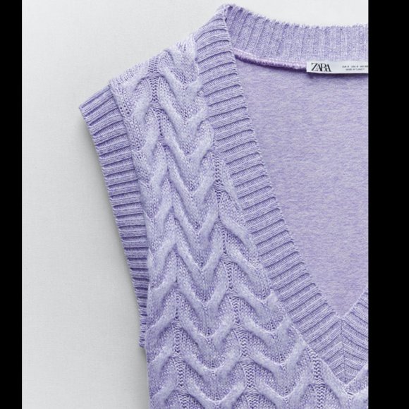 ZARA WOMAN NWT KNITTED WAISTCOAT VEST CABLE-KNIT 5039/308 Lilac Purple M L - Picture 3 of 4